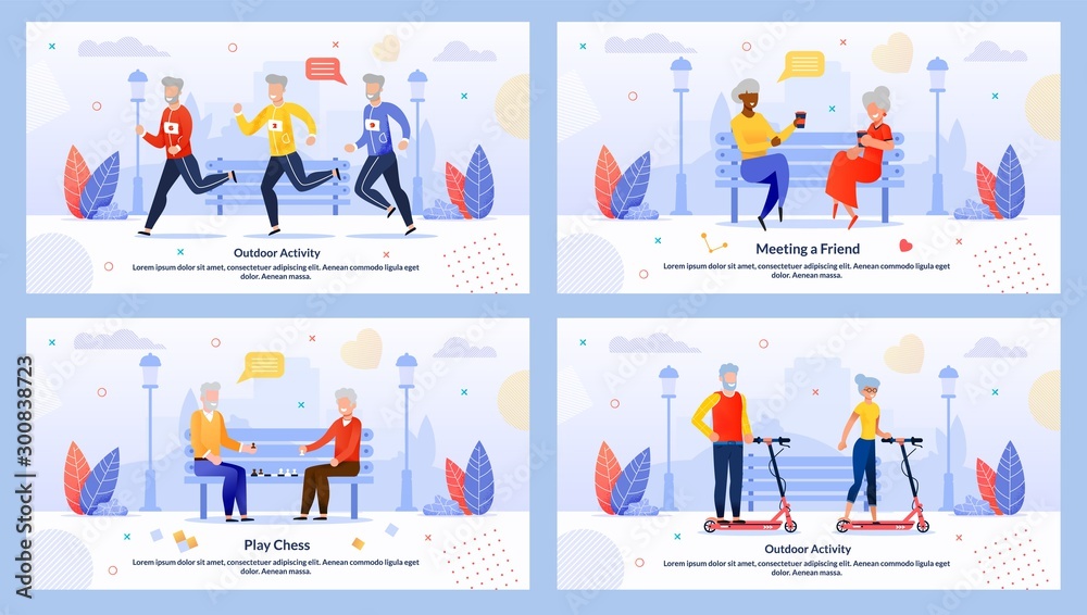 Mature People Characters Rest Motivate Banner Set Mature People Characters Rest Motivate Banner Set