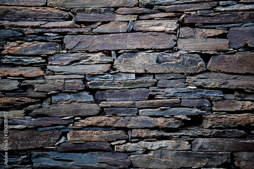 Detail of dry stone walling with slate