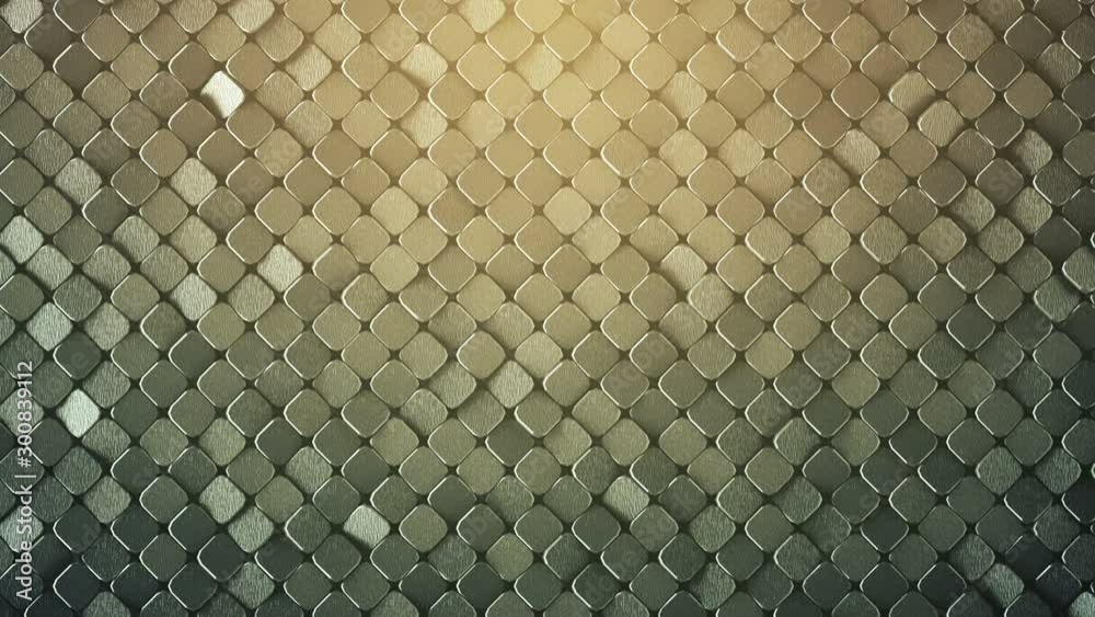 Rhombus pattern with rough metallic surface. Abstract computer graphic. 3D render seamless loop animation 4k UHD 3840x2160