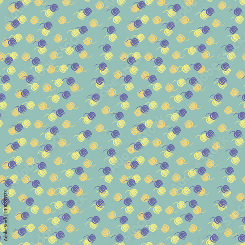 A seamless vector pattern with lines o tulip shapes in blue and yellow colors. Floral surace print design. Great or abrics, wrapping paper and backgrounds. photo