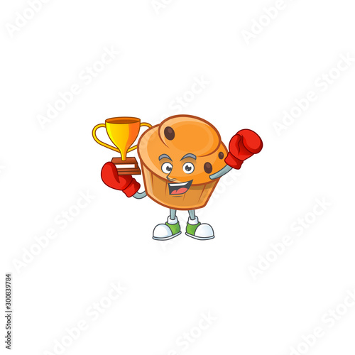 Brioche mascot with boxing winner on white background