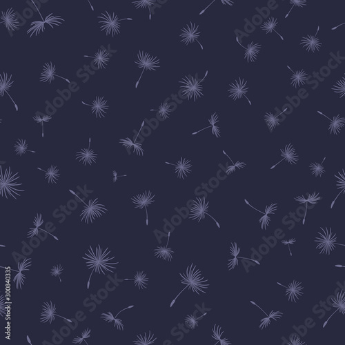 Simple seamless pattern with flying dandelion seeds. Light texture for fabric, clothing, furniture. Design with dandelions. Vector stock illustration. © Lyudmyla
