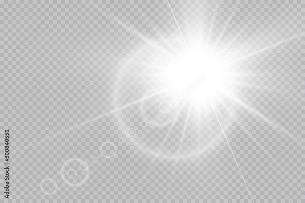 Vector transparent sunlight special lens flare light effect. Sun flash with rays and spotlight.Vector transparent sunlight special lens flare light effect. - obrazy, fototapety, plakaty 