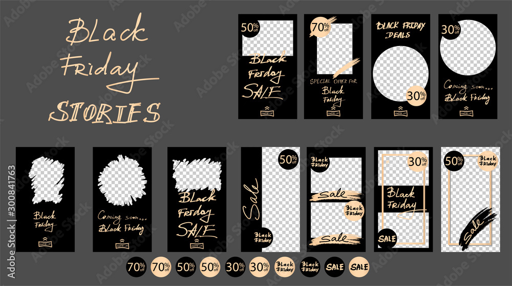 Black Friday Sale. Trendy editable Instagram Stories template. Design for social media. - obrazy, fototapety, plakaty 