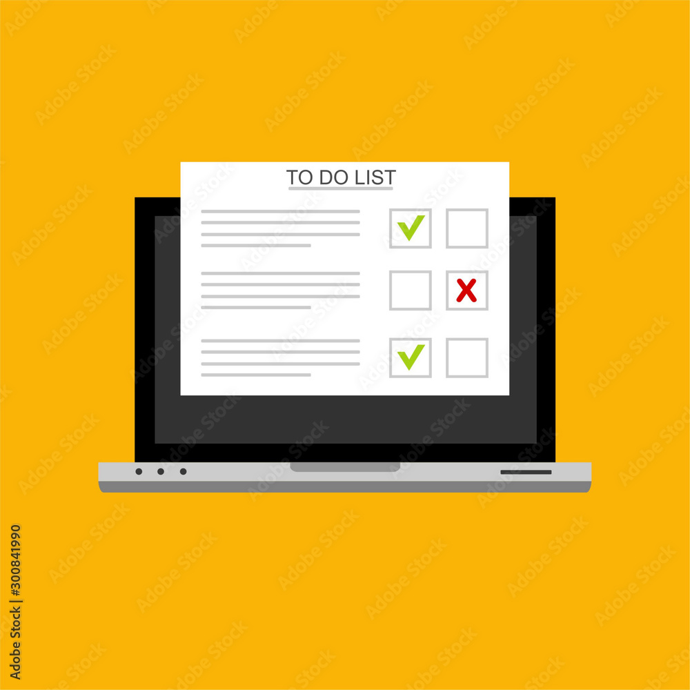 To Do List text on computer.Isolated vector illustration in flat style. Design for web site, banners, infographics To Do List text on computer.Isolated vector illustration in flat style. Design for web site, banners, infographics