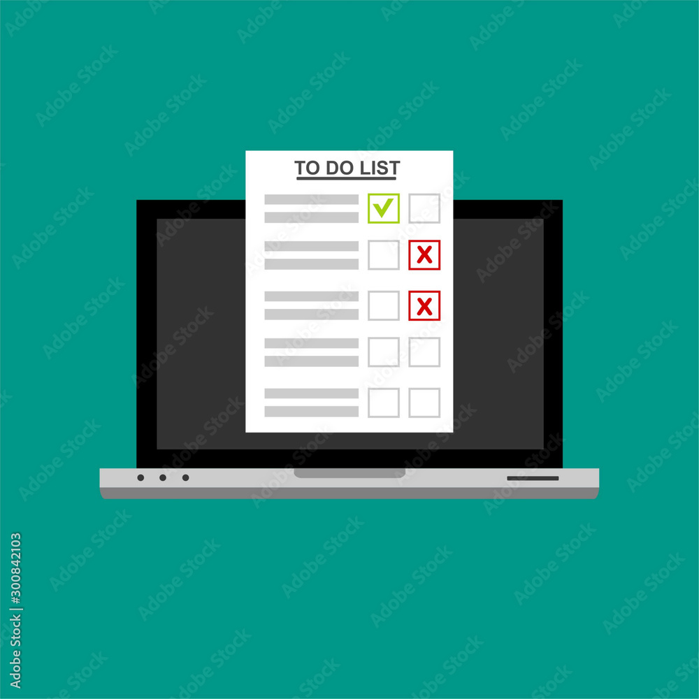 To Do List text on computer.Isolated vector illustration in flat style. Design for web site, banners, infographics To Do List text on computer.Isolated vector illustration in flat style. Design for web site, banners, infographics