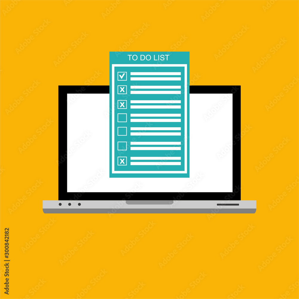 To Do List text on computer.Isolated vector illustration in flat style. Design for web site, banners, infographics To Do List text on computer.Isolated vector illustration in flat style. Design for web site, banners, infographics