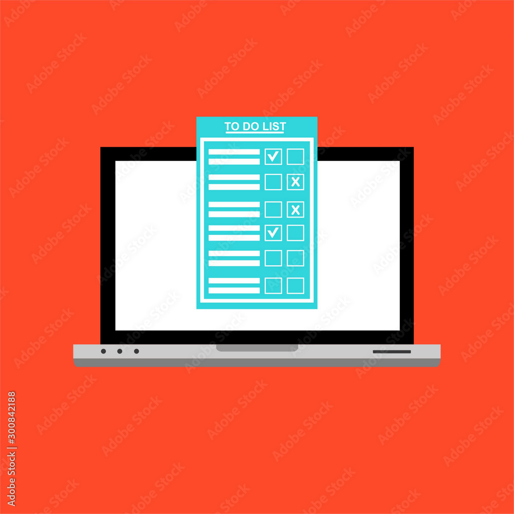 To Do List text on computer.Isolated vector illustration in flat style. Design for web site, banners, infographics To Do List text on computer.Isolated vector illustration in flat style. Design for web site, banners, infographics