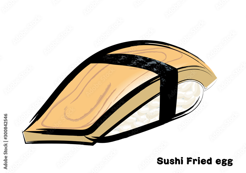筆タッチ 手描きの寿司 鮨のイラスト 玉子 卵焼きの握り寿司のイラスト Illustration Of Traditional Japanese Food Nigiri Sushi Stock Vector Adobe Stock