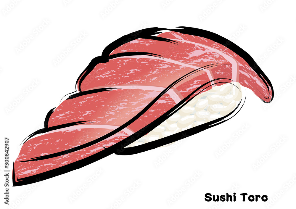 筆タッチ 手描きの寿司 鮨のイラスト マグロ 大トロの握り寿司のイラスト Illustration Of Traditional Japanese Food Nigiri Sushi Vector De Stock Adobe Stock