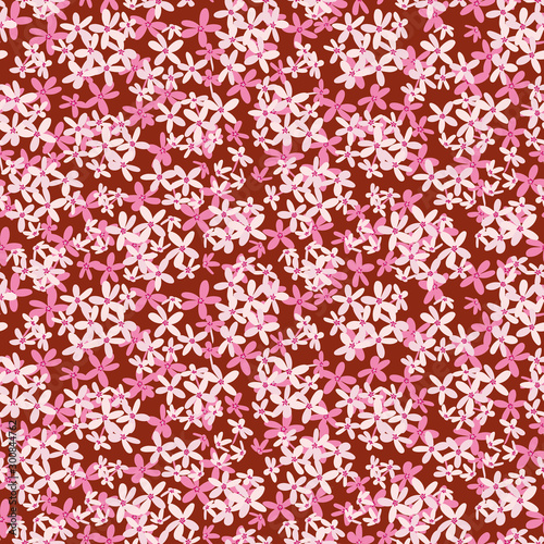 A seamless vector pattern with small pink flowers. Surface print design.