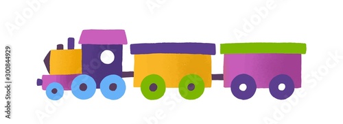 Childish toy train with wagons vector illustration