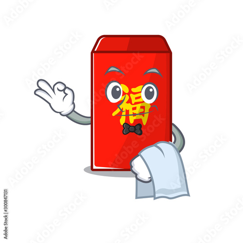 happy cartoon waiter in the red envelope