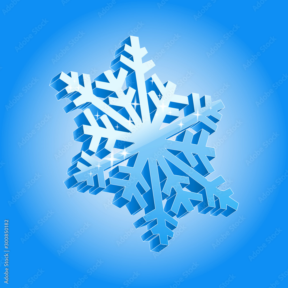 3d snowflake isolated on blue gradient background. 3d snowflake isolated on blue gradient background.