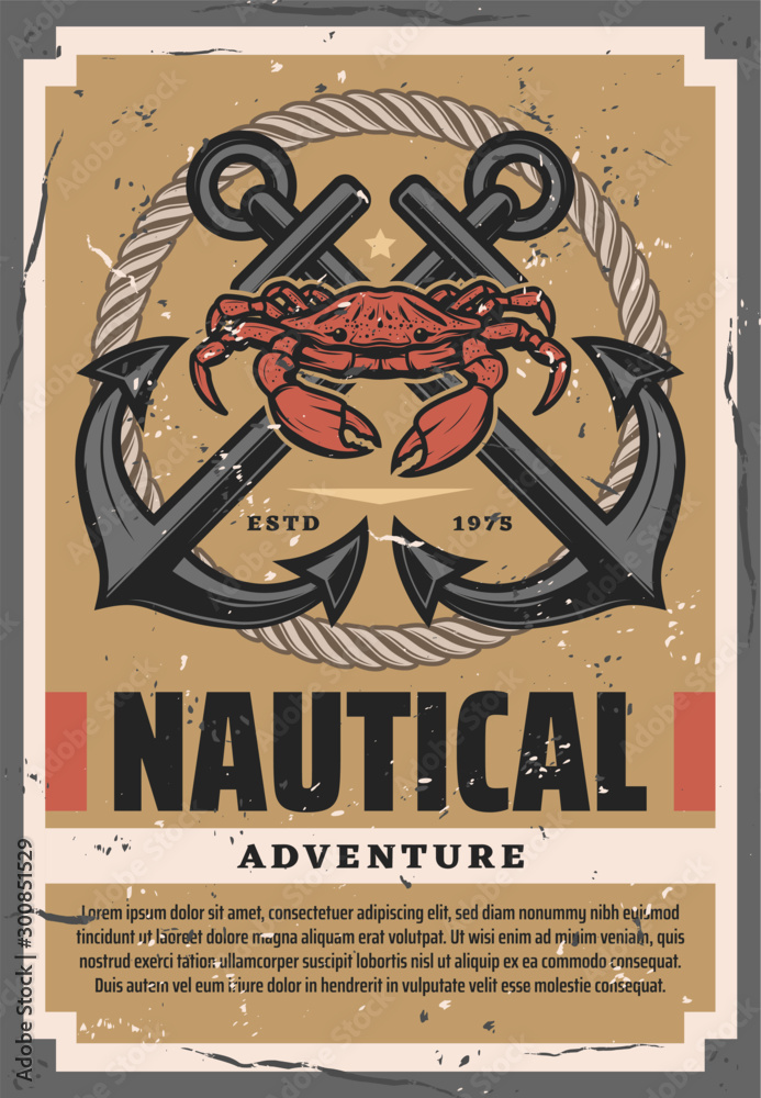 Marine adventures, rope, crab, crossed anchors