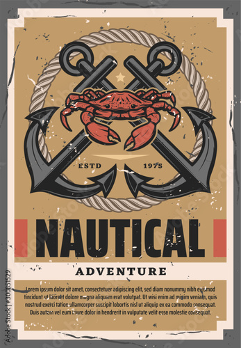Marine adventures, rope, crab, crossed anchors