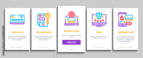 Carder Hacker Onboarding Mobile App Page Screen Vector Thin Line. Carder Silhouette And Smartphone, Bug And Fraud Virus, Laptop And Card Concept Linear Pictograms. Contour Illustrations