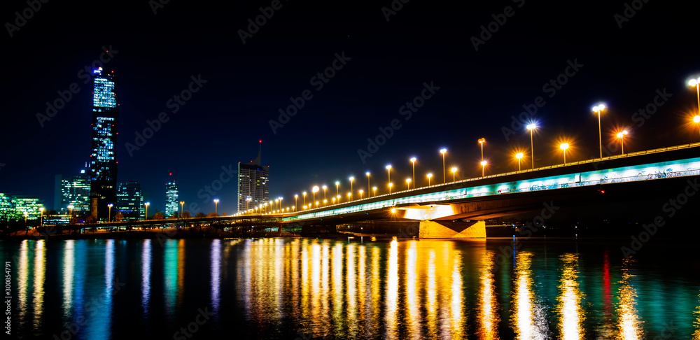 bridge over the river .night time