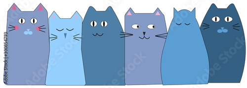 Blue cats cartoons with funny faces.  Computer designed illustration. photo