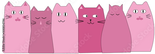 Pink  cats cartoons with funny faces.  Computer designed illustration.