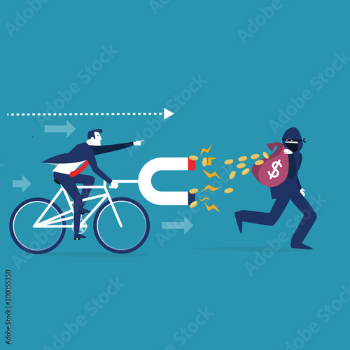  illustration of security systems, money protection, burglar capture