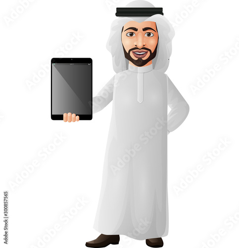 Arab businessman holding a tablet