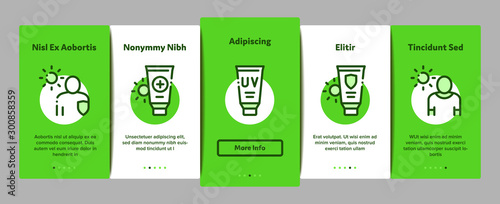 Sunscreen Onboarding Mobile App Page Screen Vector Thin Line. Sun Lotion And Medical Cream, Protection Skin And Human Silhouette, Sunscreen Concept Linear Pictograms. Contour Illustrations