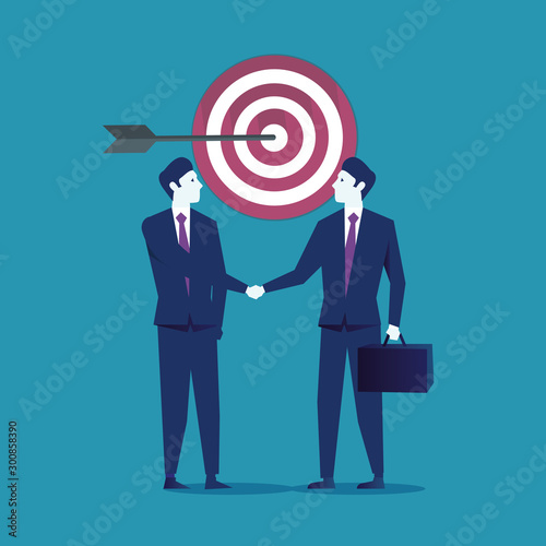 Business concept vector illustration.Business people shaking hands.Money investment target board concept.Development arrows photo