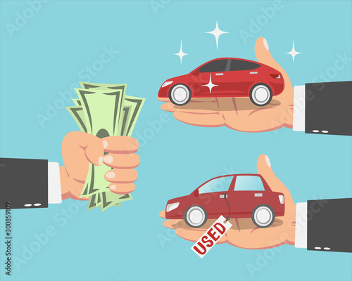 Businessman buying a new car and a Used car