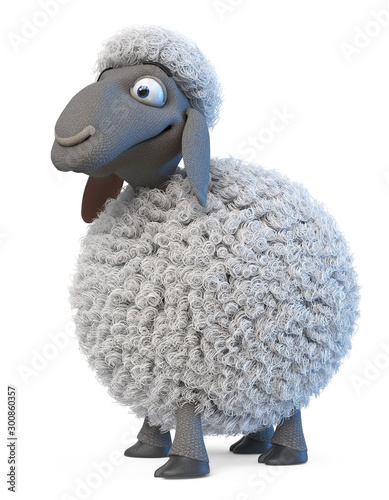 3d illustration fluffy lamb with funny eyes/3d illustration Herbivorous and fluffy farm animal herbivorous and fluffy animal grazing in the meadow