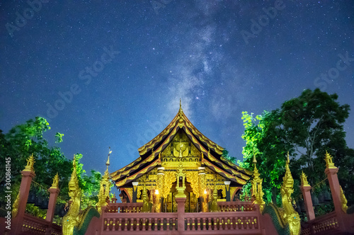 Wat Phra That Doi Phra Chan Temple at night with Milky Way.