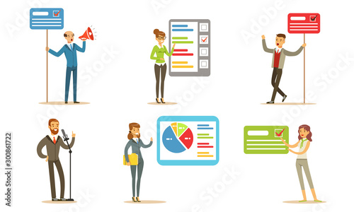 Political Election Campaign And Public Speaker Vector Illustration Set Isolated On White Background
