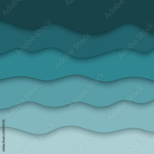 Blue water waves paper cut background.