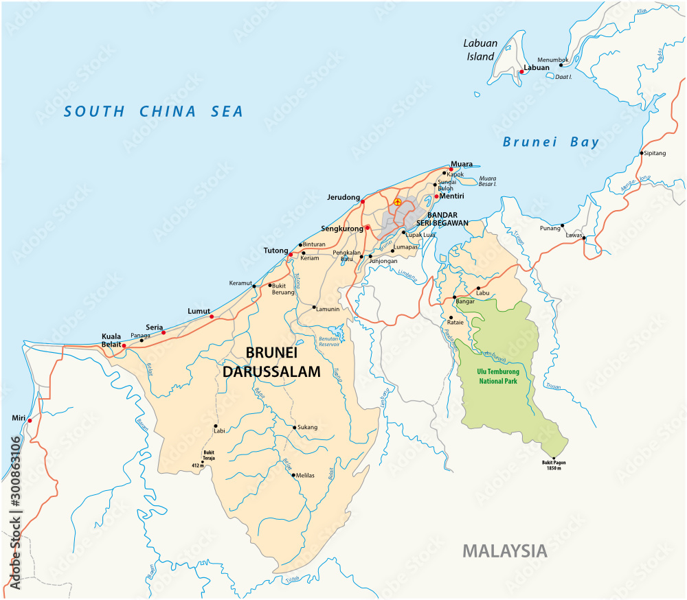 Fototapeta premium mapa drogowa i park narodowy Brunei Darussalam