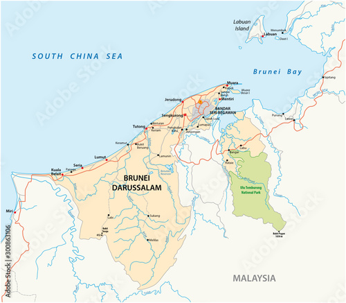 road and national park map of Brunei Darussalam photo