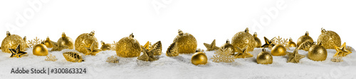 Christmas border with golden ornaments