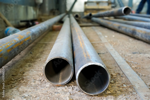 Many Pipes with prepared edges for electric arc welding at a refinery