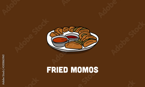 Fried Momos Hand Drawn Vector Illustration