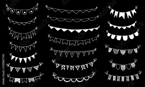 Holiday decoration doodle set. Handdrawn decor for celebration. Sketch festive garlands