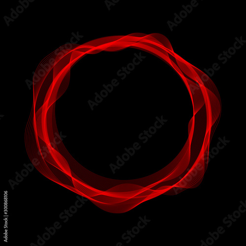 Red circle of smoke on dark background. Abstract stylish frame.