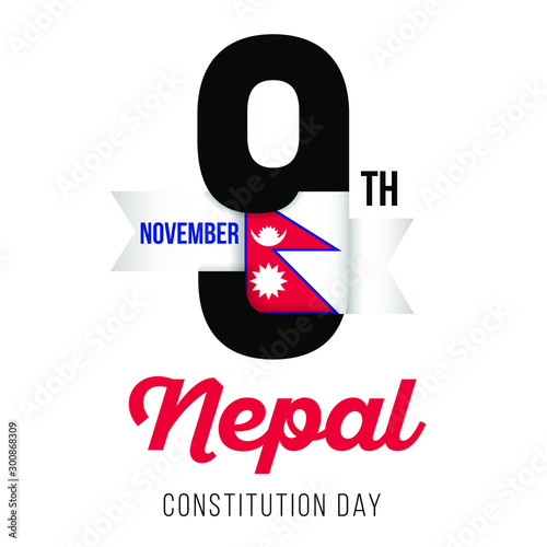 Congratulatory design for November 9, the day of the constitution of Nepal and the text with the colors of the flag of Nepal. Vector illustration