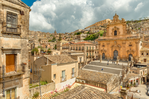 Cityscape of Modica and the Church of Saint Peter, Sicily, Italy