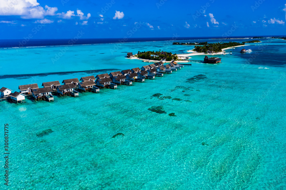 Aerial view, Lagoon of the Maldives island Maadhoo, South Male Atoll, Maldives