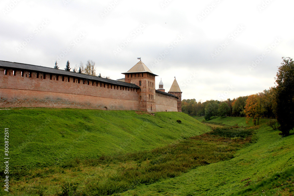 the wall of the fortress in Veliky Novgorod
