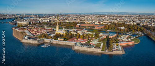 Arial drone panoramic view of St. Peterburg. Sankt Peterburg. Istoric center. Bridges Architecture of Rusia © lblinova