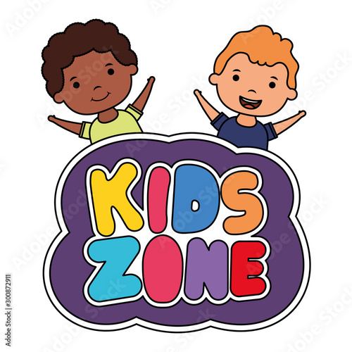 cute little interracial boys with kids zone lettering