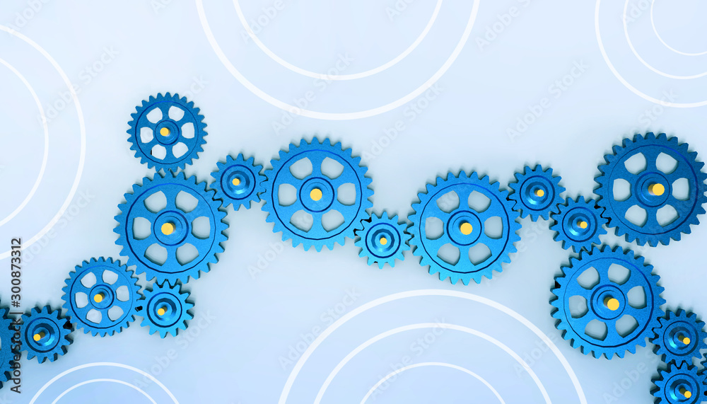 Engine gear wheels Industrial Abstract in motor Gear and concepts . technology machine on pastel Blue background - 3d rendering Engine gear wheels Industrial Abstract in motor Gear and concepts . technology machine on pastel Blue background - 3d rendering