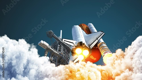 4K. Space Shuttle Takes Off. 3D Animation. Ultra High Definition. Slow Motion. 3840x2160. photo