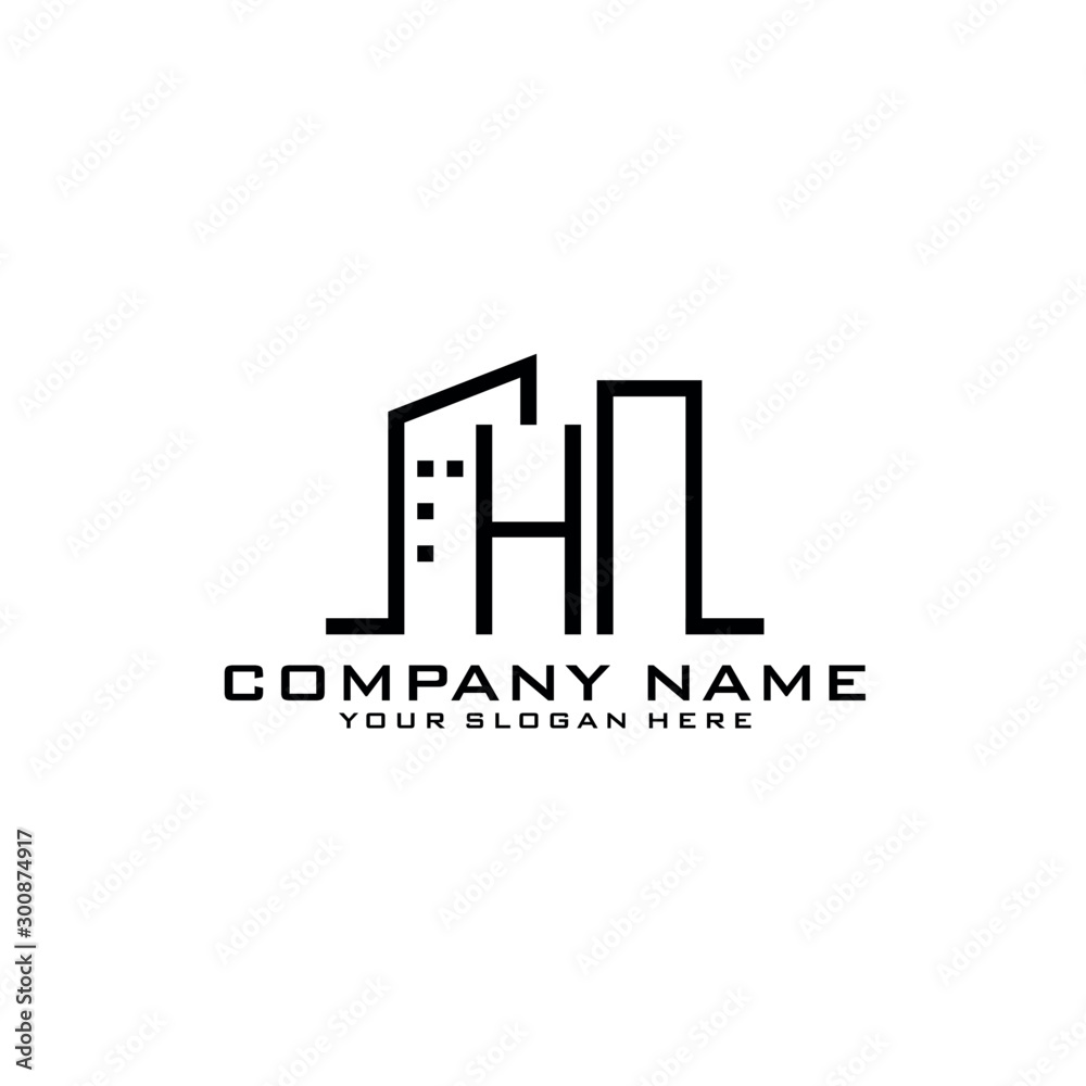 Letter HN With Building For Construction Company Logo