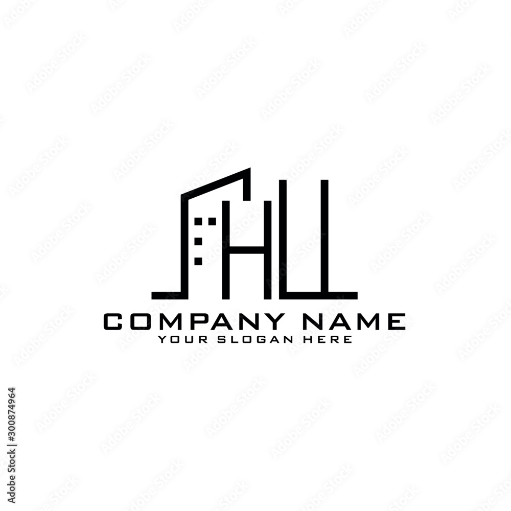 Letter HU With Building For Construction Company Logo Letter HU With Building For Construction Company Logo